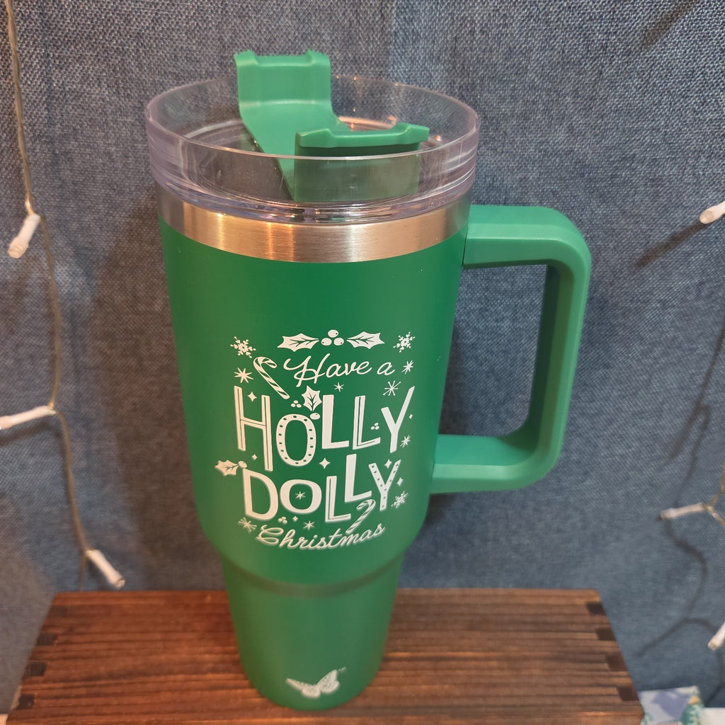 Holly Dolly Christmas 40oz Tumbler Green Stainless Travel Mug
