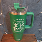 Holly Dolly Christmas 40oz Tumbler Green Stainless Travel Mug