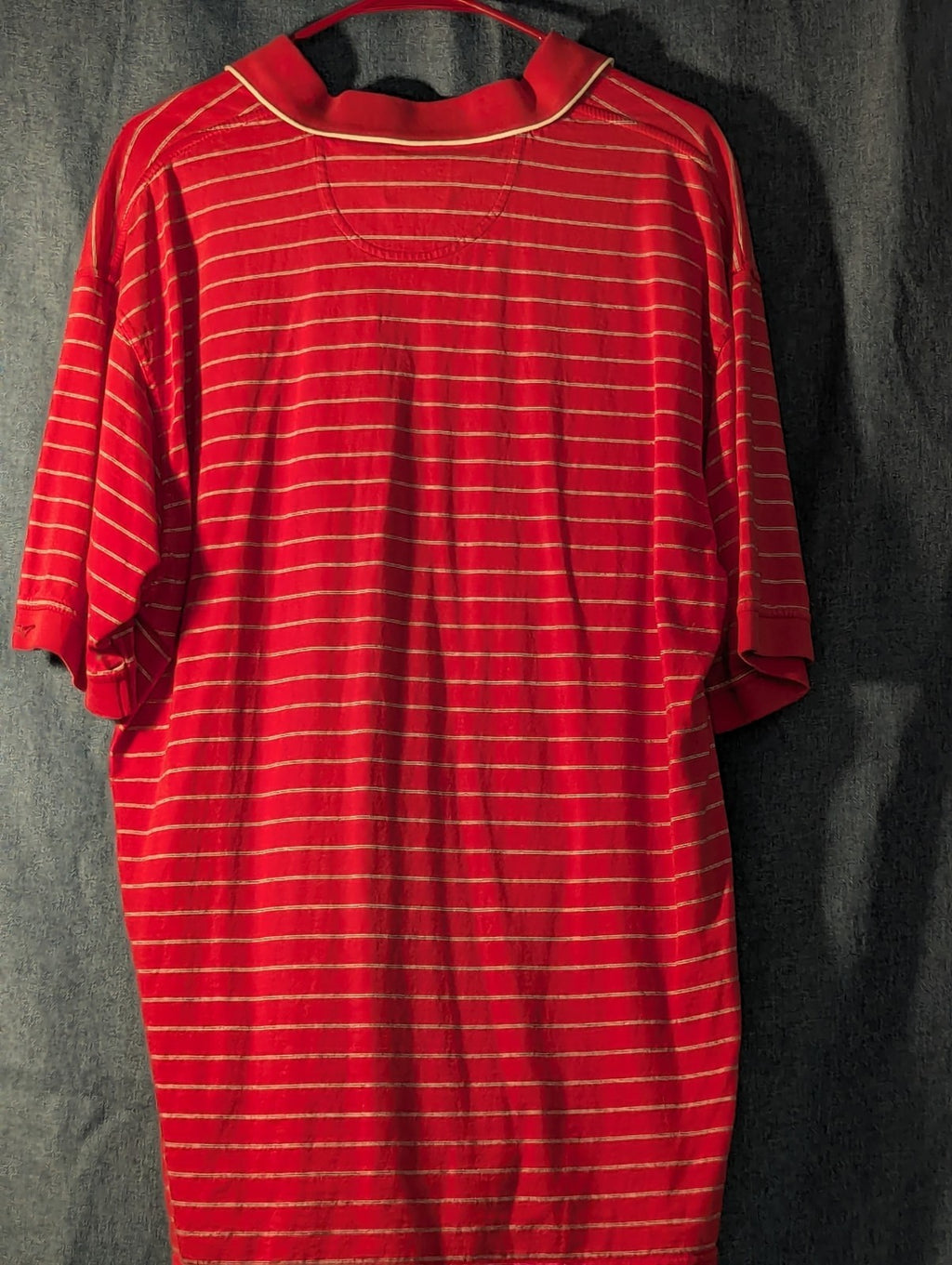 Greg Norman Collection Men's L 100% Cotton Red White Stripe Golf Polo Shark Logo