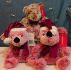 Delightful Holiday Christmas Teddy Bear Plush Lot 3 Pink Brown