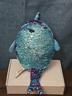 Shimmeez Arlo Narwhal Plush 11" | Reversible Sequin Blue to Purple | Sensory
