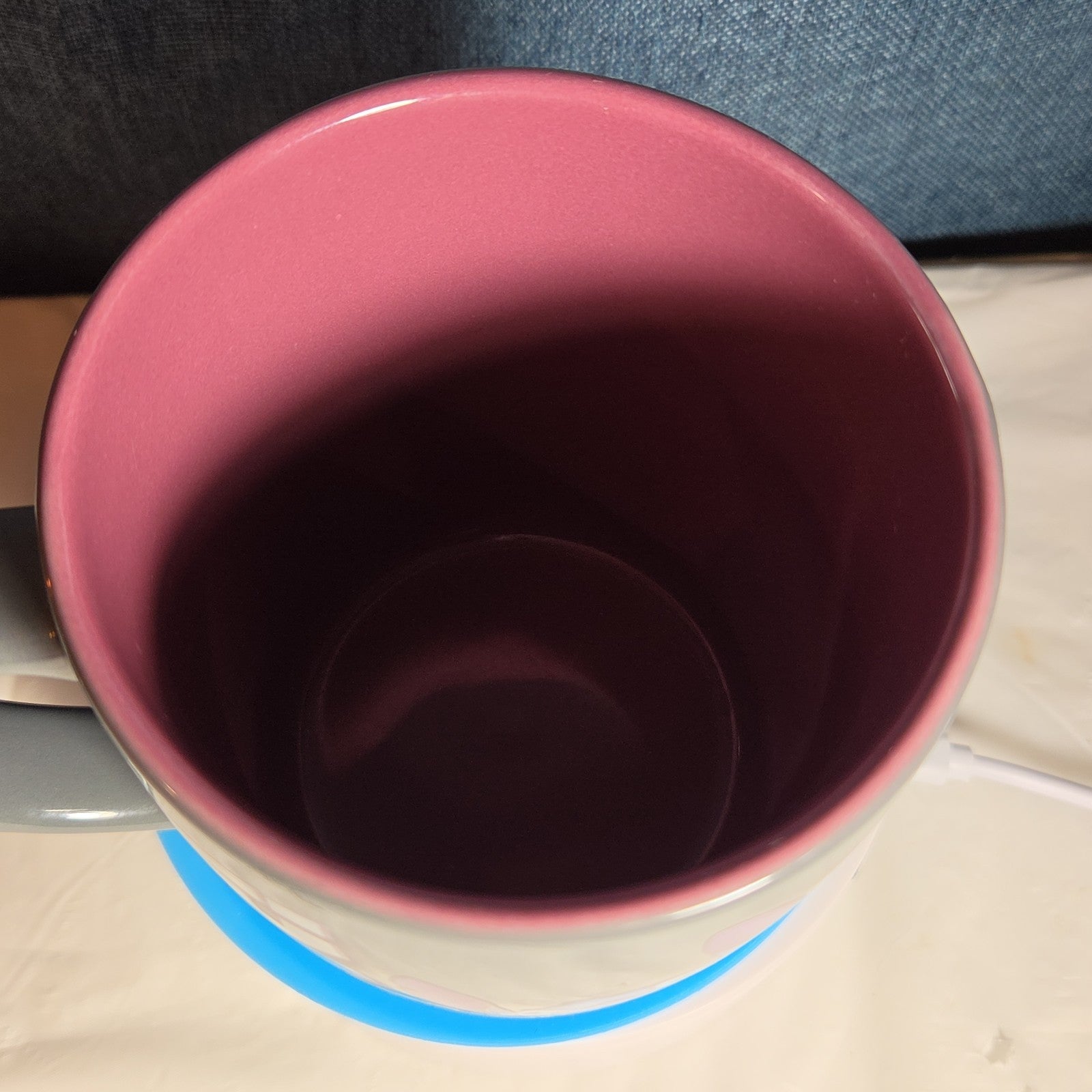 Disney Parks Stitch Loyal Brave Grey Ceramic Mug Pink Inside