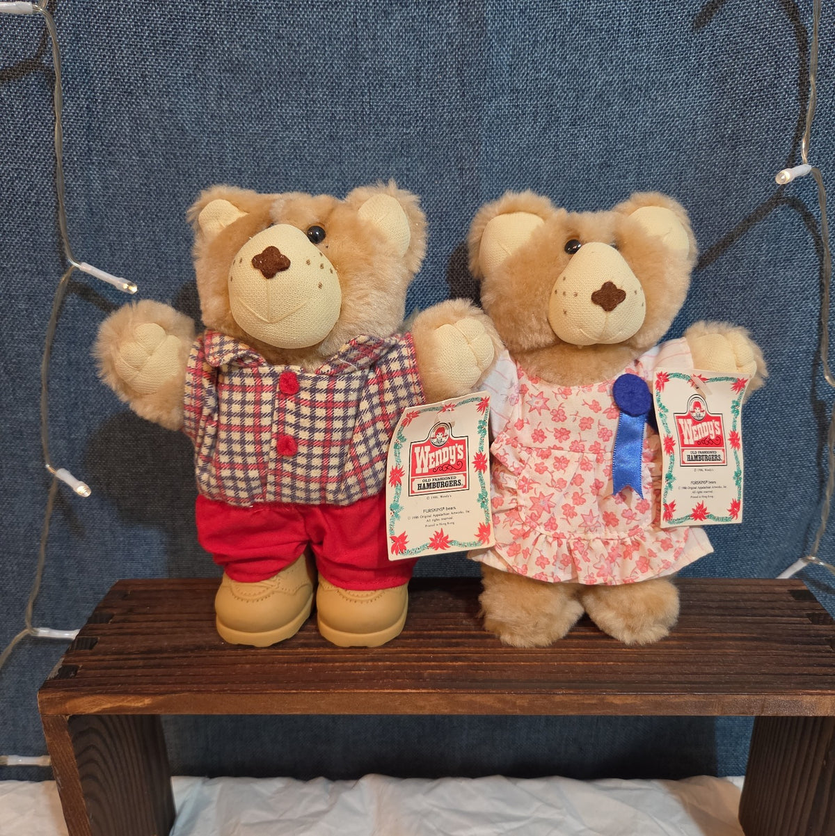 Wendy's Furskins Boone Bear Plush Plaid Outfit 1986 Vintage Holiday Tagged