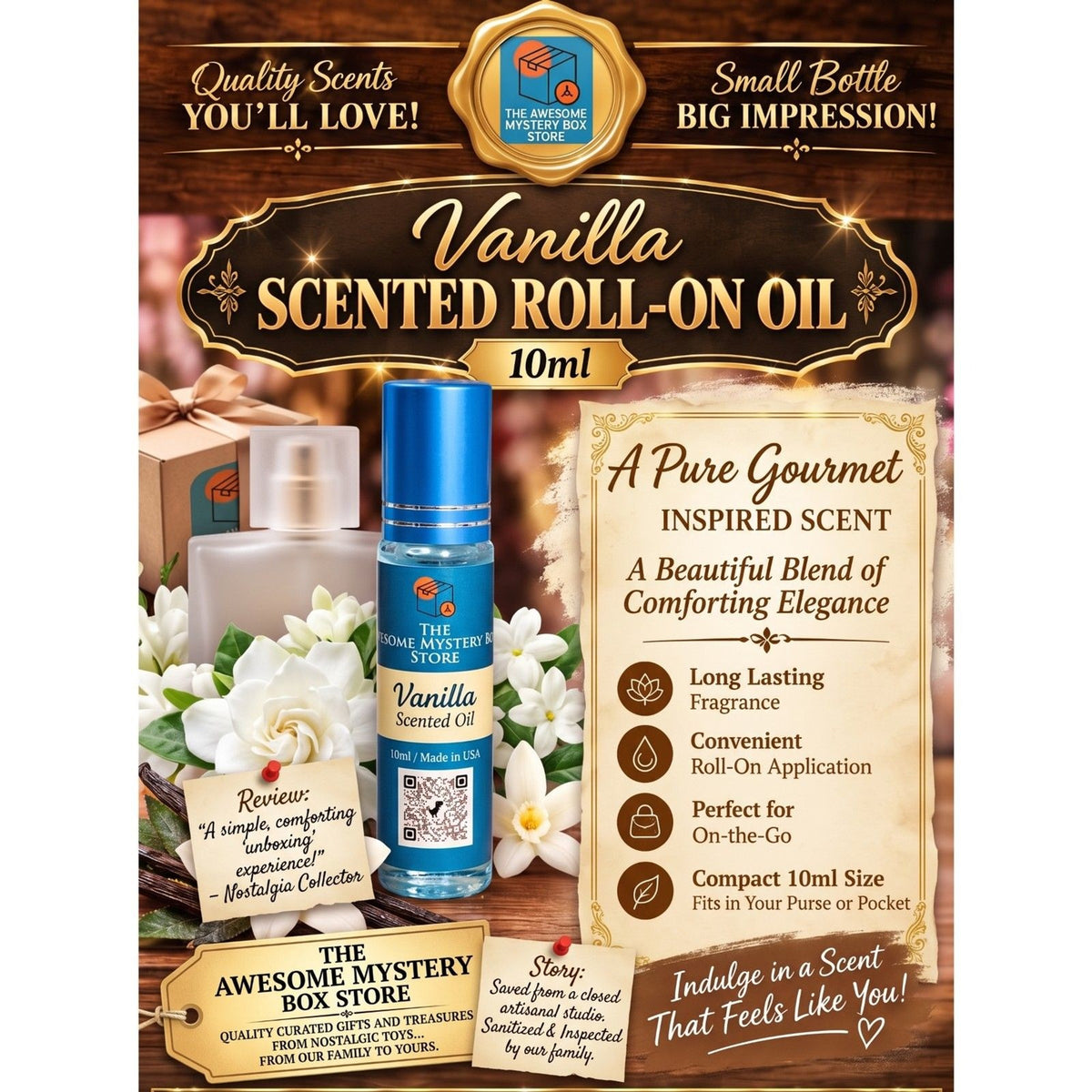 Vanilla Scented Oil Roll On 10ml Glass Bottle | Made in USA