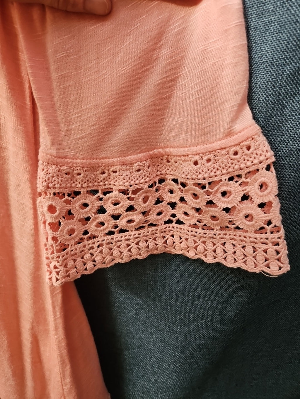 Indigo Soul Boho Tunic Top Large Pink Rayon Crochet Lace Sharkbite Hem Lagenlook