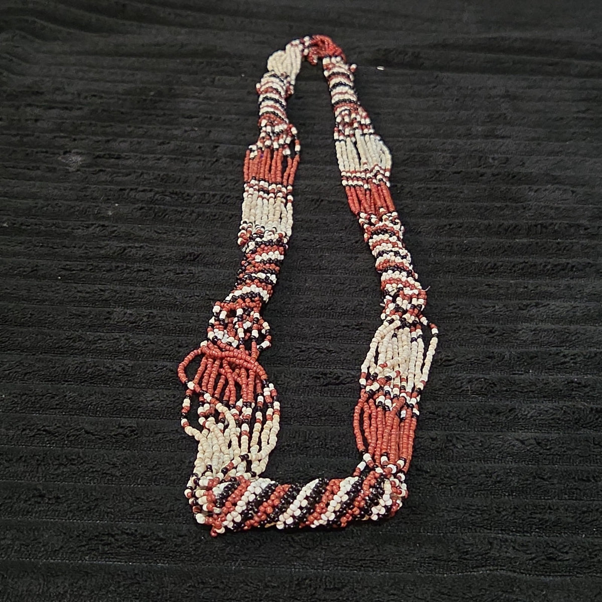 Multi-Strand Seed Bead Twisted Necklace Red Black Boho EUC