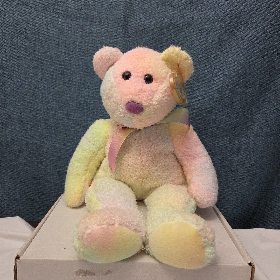 TY Beanie Buddy GROOVY the Bear 1999 | 14" Rainbow Tie-Dye | MWMT Mint Tags