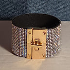 Rhinestone Wide Cuff Bracelet AB Crystal Gold Tone Y2K Glam Style NWOT