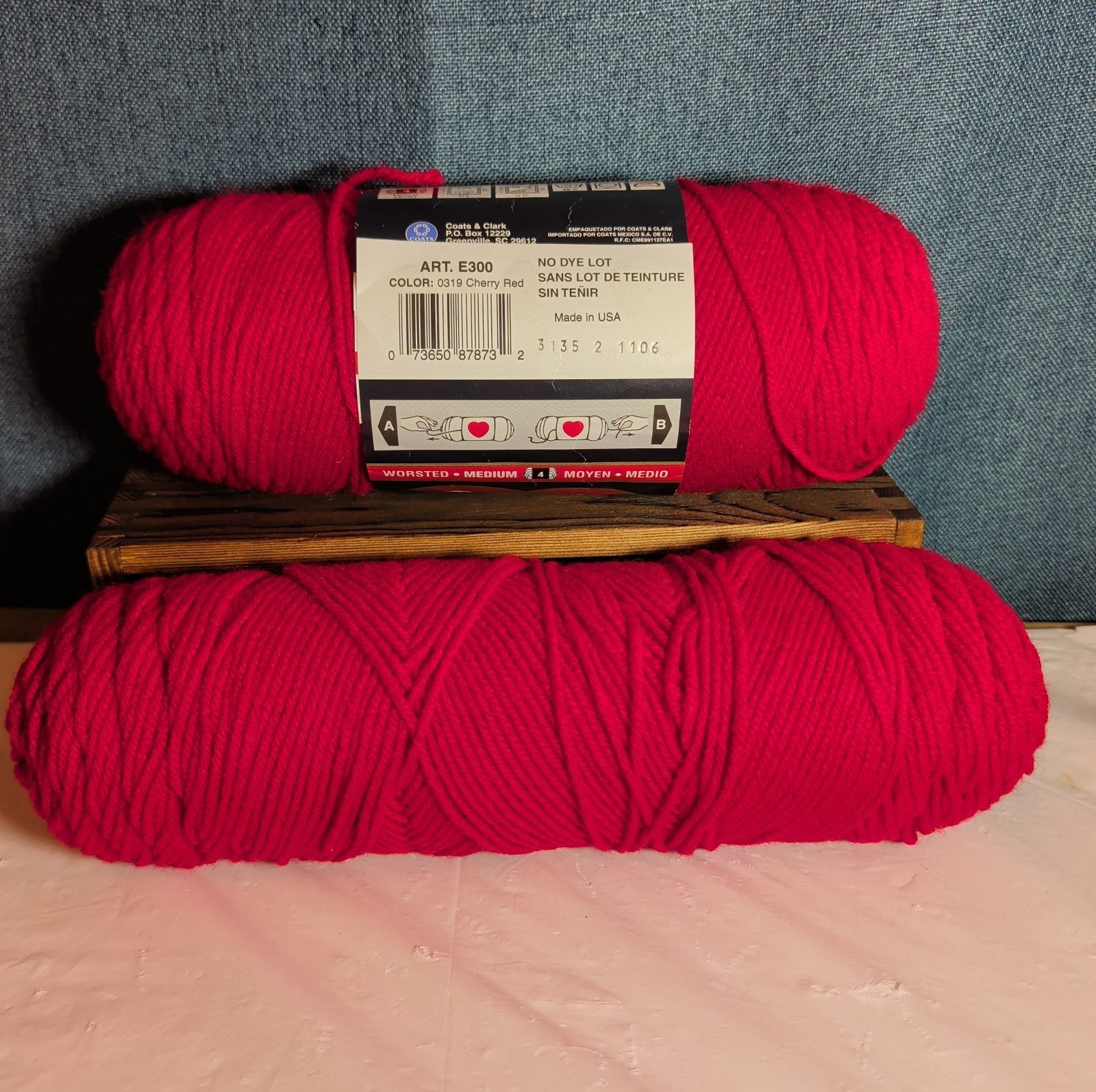 Red Heart Super Saver Cherry Red Yarn Lot 2 Skeins Worsted E300 New & Used