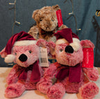 Delightful Holiday Christmas Teddy Bear Plush Lot 3 Pink Brown