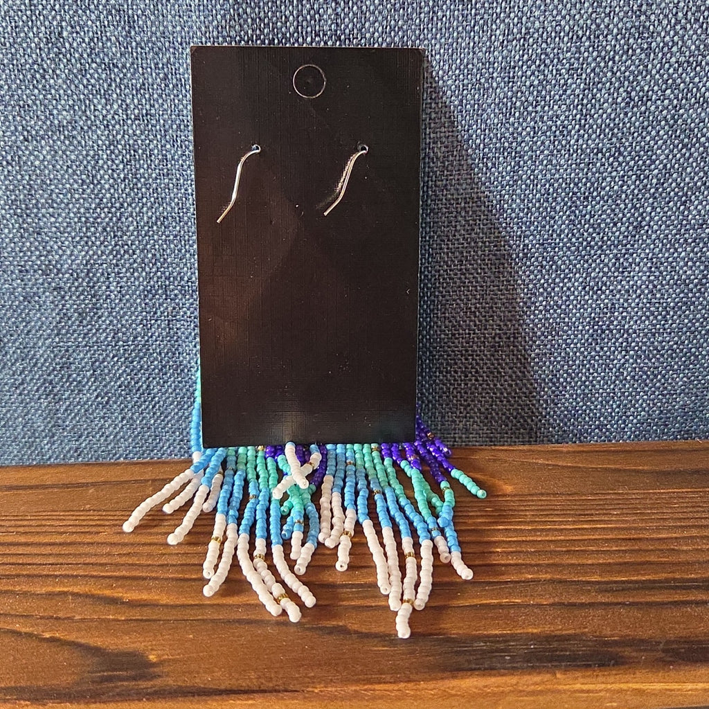 Boho Celestial Moon Seed Bead Fringe Dangle Earrings
