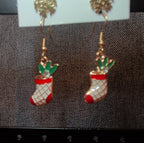 Christmas Stocking Snowflake Earring 2-Pair Set Enamel Gold-Tone Holiday NEW