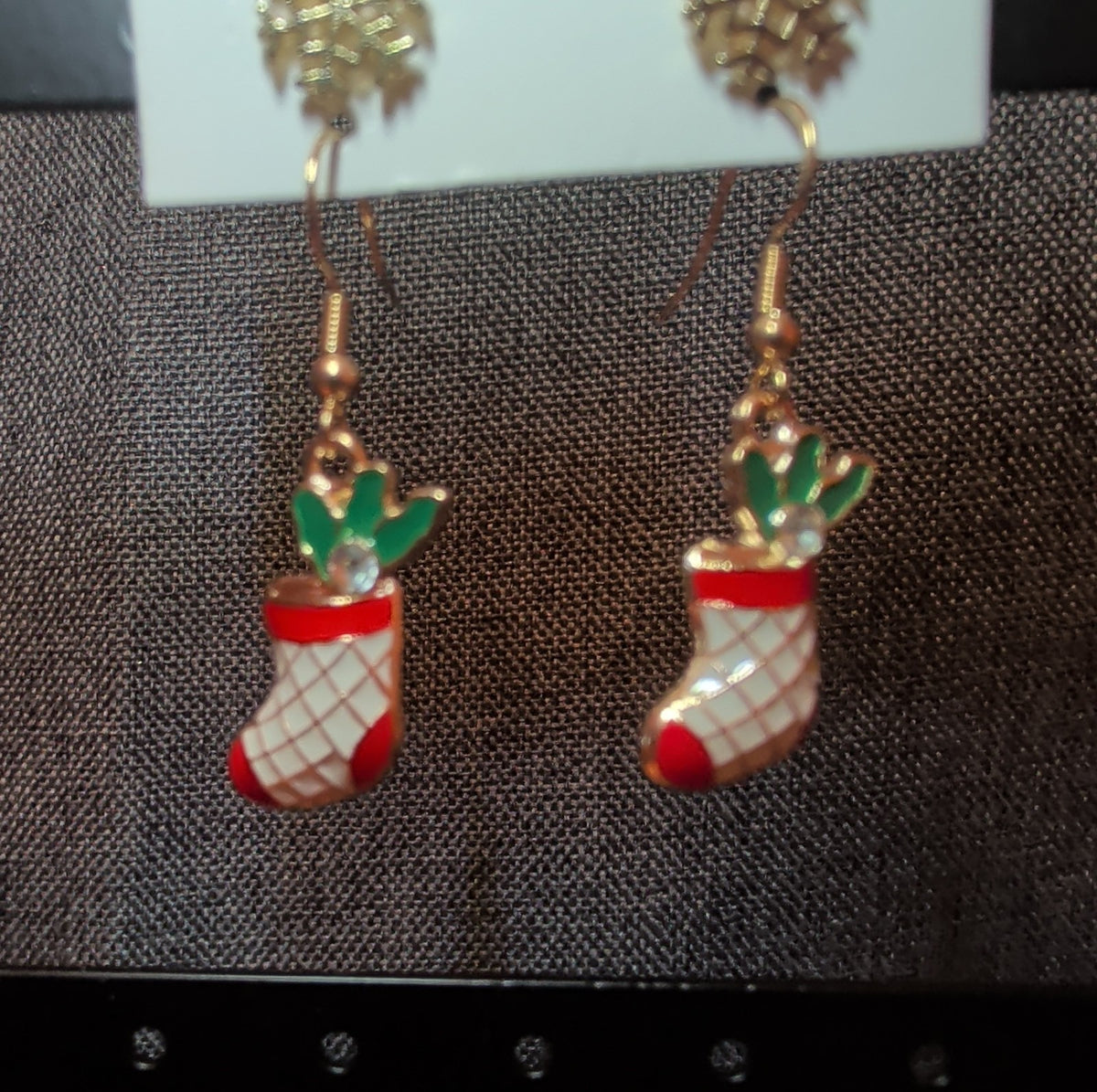 Christmas Stocking Snowflake Earring 2-Pair Set Enamel Gold-Tone Holiday NEW