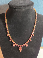 Fringe Necklace Pink Rhinestone Gold Tone Retro Glam