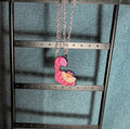 Cheshire Cat Necklace Pink Enamel Silver Tone Pop Culture