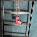 Cheshire Cat Necklace Pink Enamel Silver Tone Pop Culture