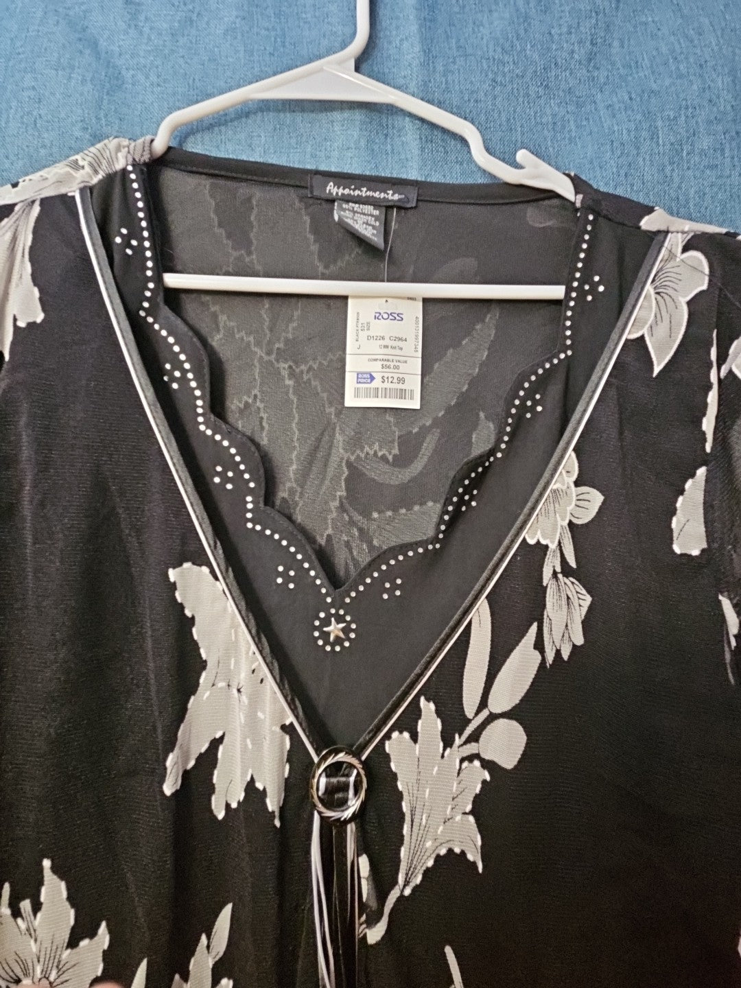 NWT Appointments 1X Whimsigoth Blouse Black Mesh Floral Fairycore Y2K Ring Top
