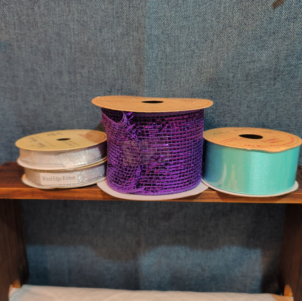 Robert Stanley Ribbon Lot 4 Purple Teal Silver Mesh Wired Craft Destash