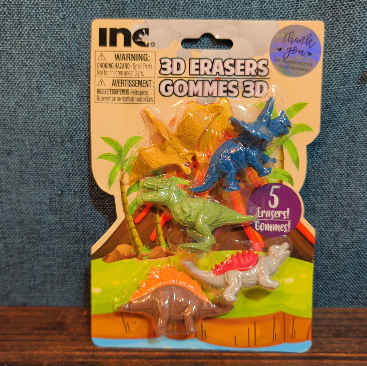 Inc 3D Dinosaur Erasers Set 5-Pack Latex-Free Kids