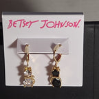 Betsey Johnson Mismatched Cat CZ Drop Earrings