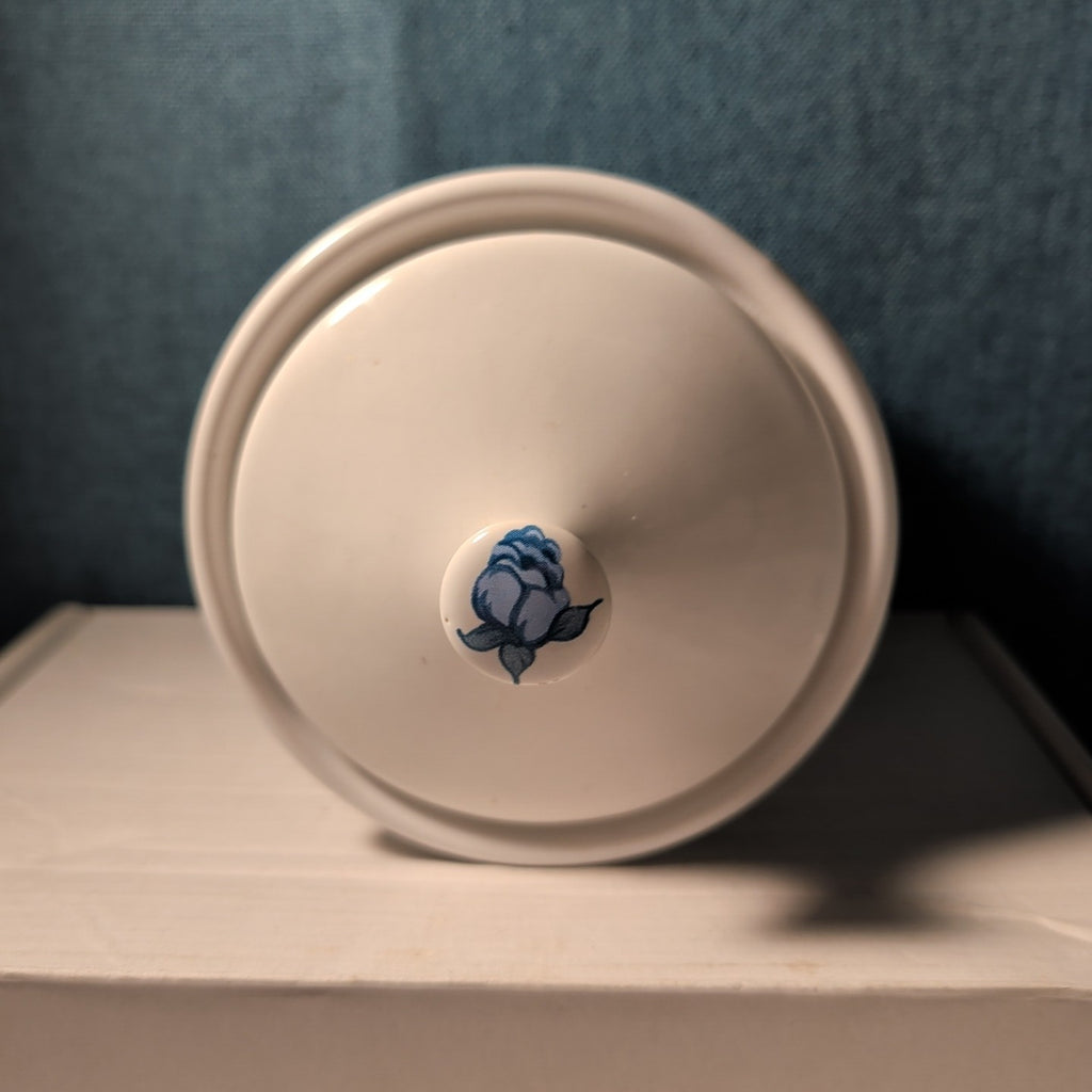 Jay Import Blue Rose Ceramic Canister with Lid Floral Farmhouse Decor 5" Jar