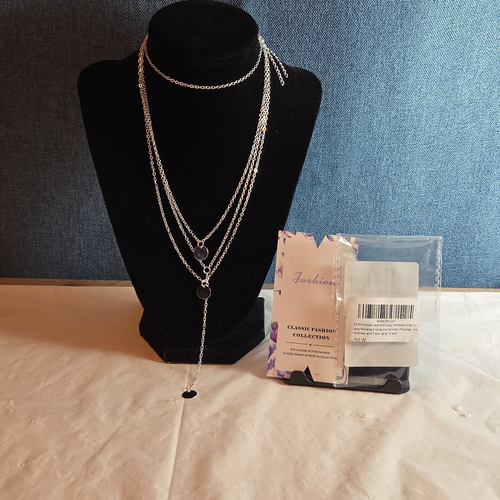 Fashion Silver Tone Multi Tier Lariat Disc Necklace Boho NIP X002Q3ZYJ