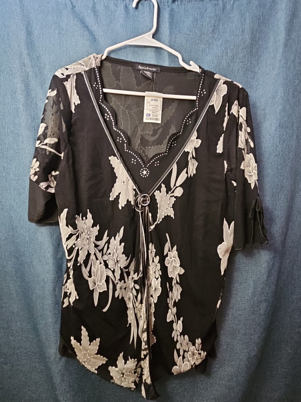 NWT Appointments 1X Whimsigoth Blouse Black Mesh Floral Fairycore Y2K Ring Top