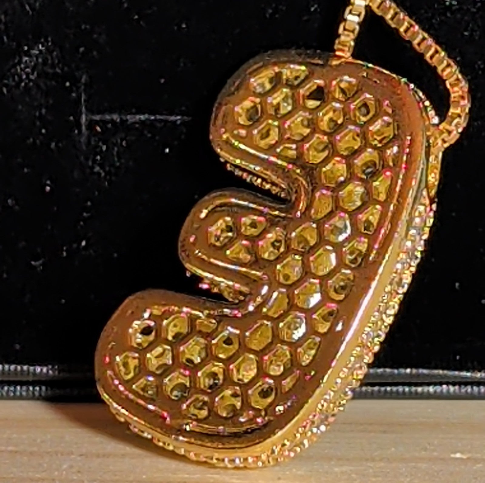 Bubble Letter E Necklace Rhinestone Gold Tone Y2K Vibe