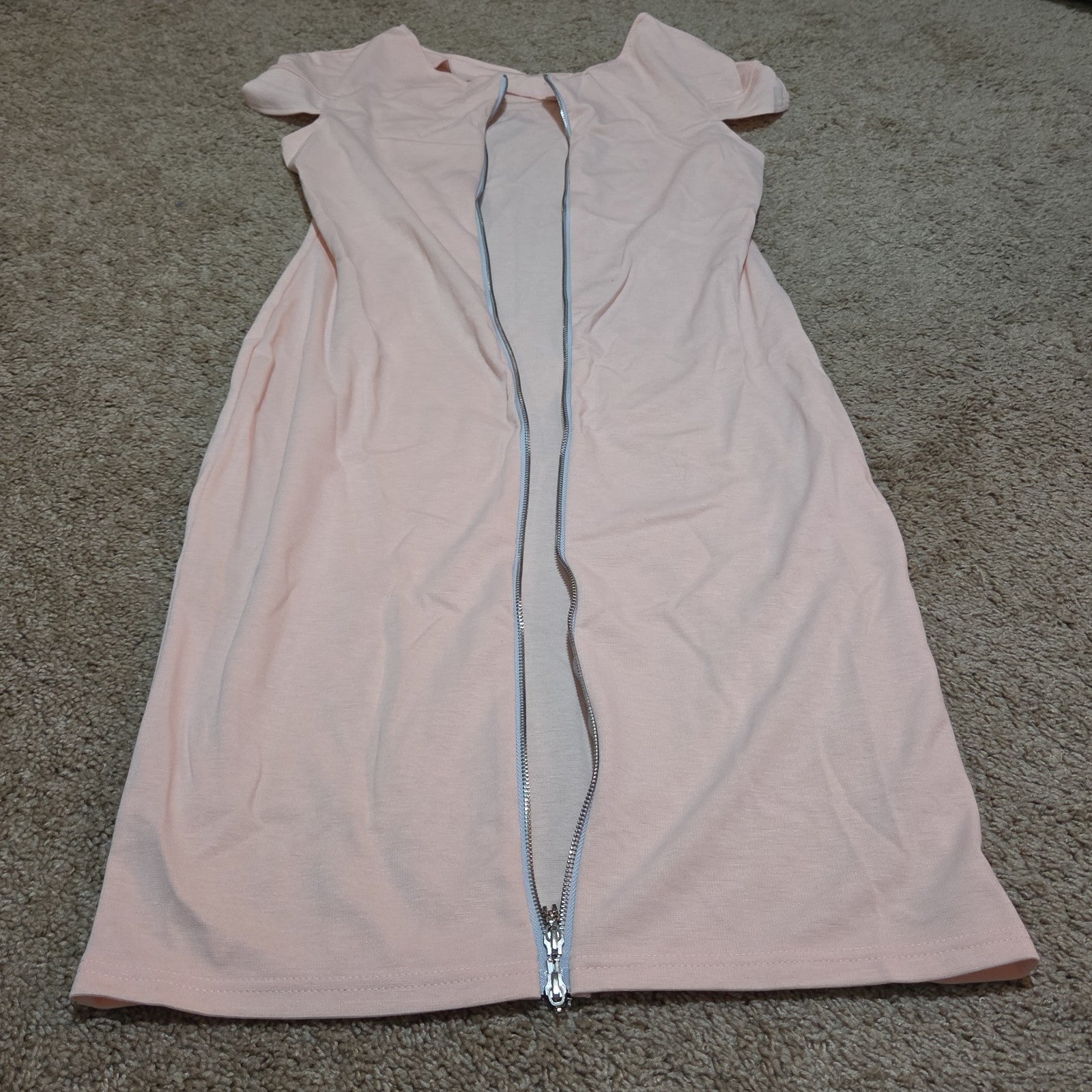 Blush Pink Midi Dress Full Zip Cutout Short Sleeve Bodycon XXL