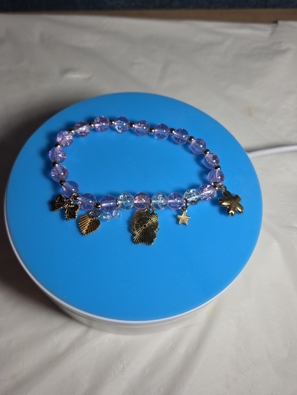 Kawaii Kitty Pink Beaded Stretch Charm Bracelet Y2K