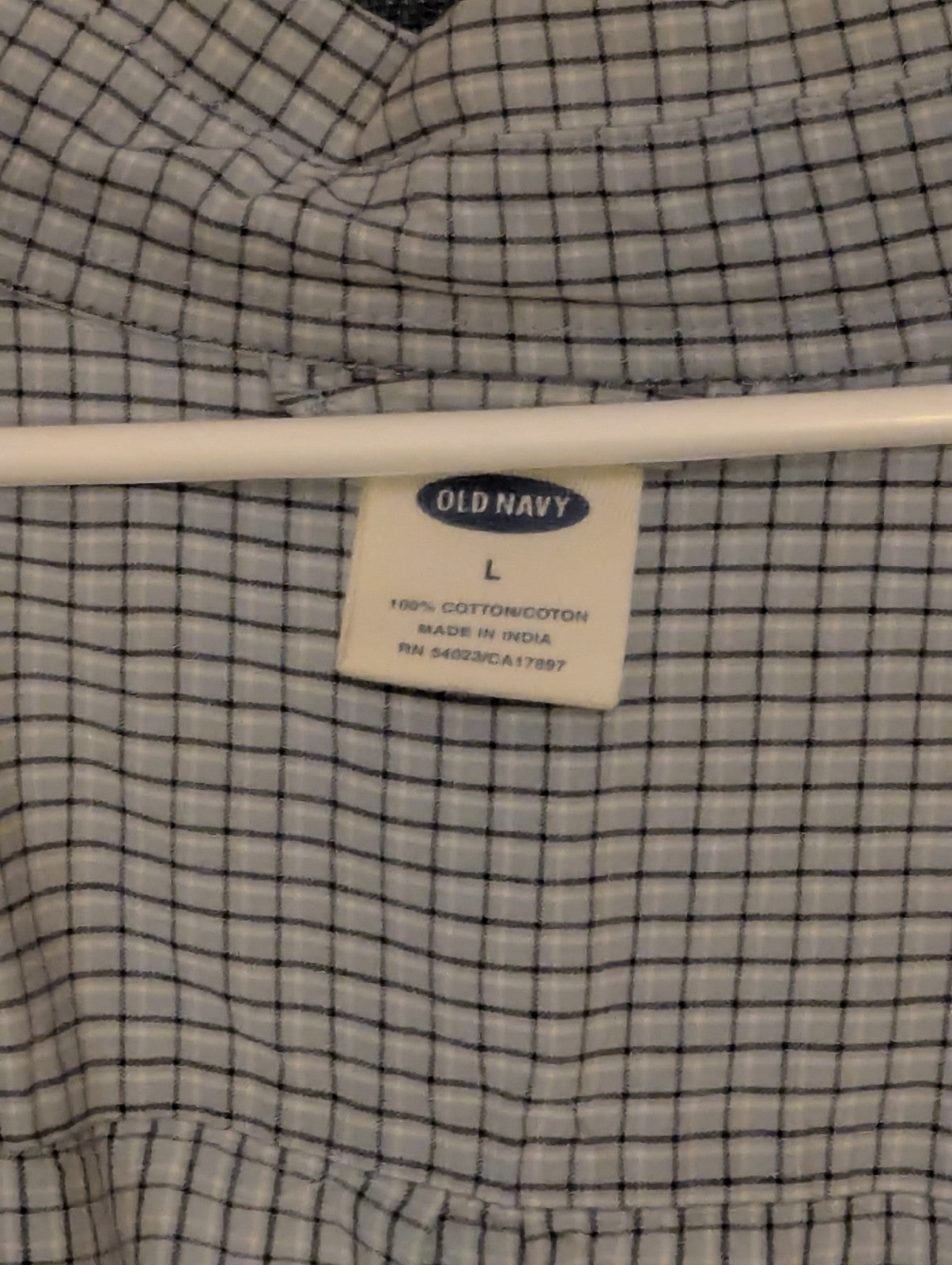 Old Navy Button Down Shirt Men's Large Blue White Grid Check Casual Cotton