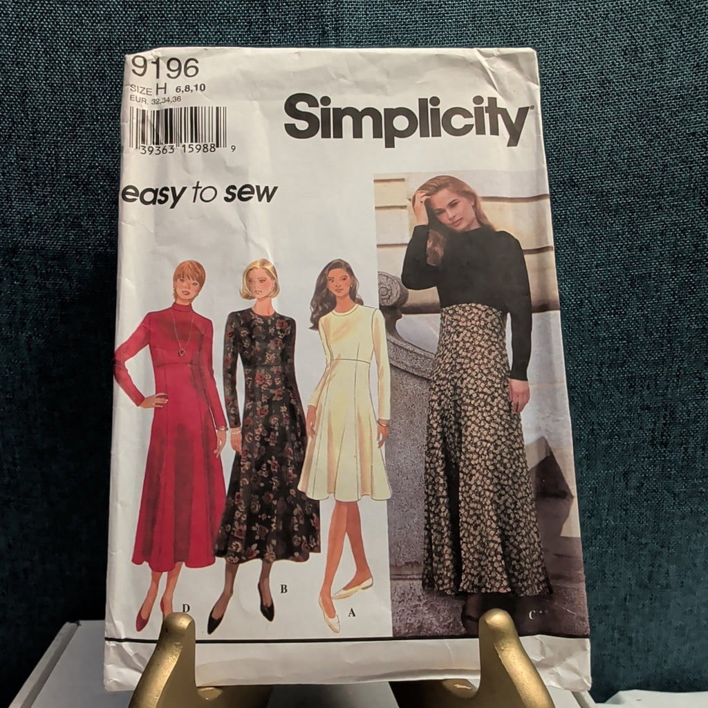 Simplicity 9196 Sewing Pattern Dress Raised Empire Waist Size 6-10 UNCUT Vtg 90s