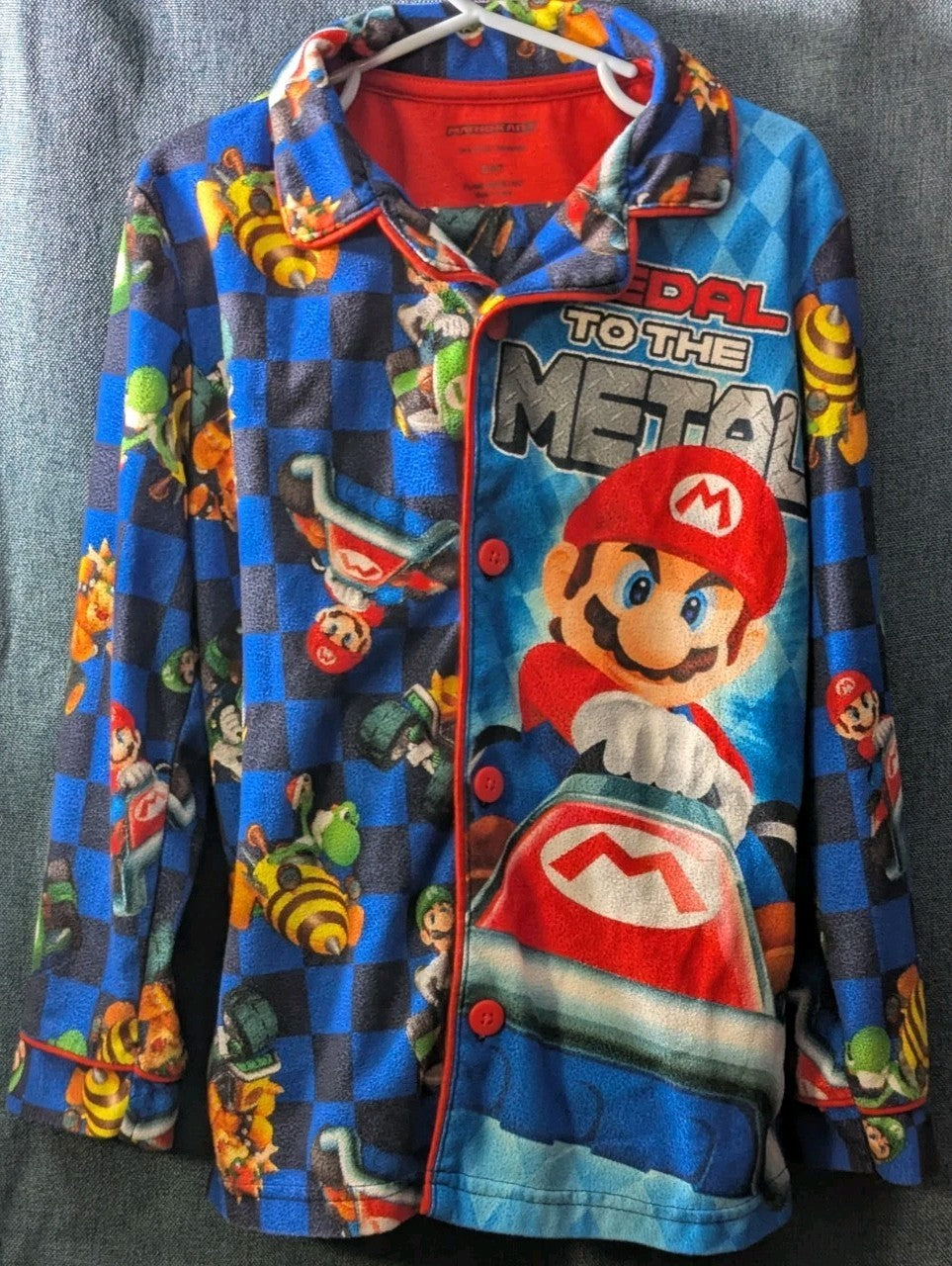 Nintendo Mario Kart Pajama Set Boys Size 6/7 Fleece Button Down 2-Piece PJs