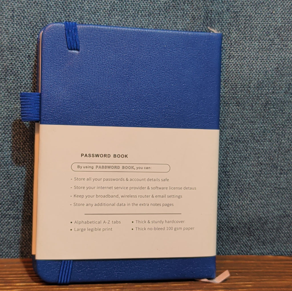 Password Book Internet Logbook Organizer Alphabetical Tabs Blue 4x5"
