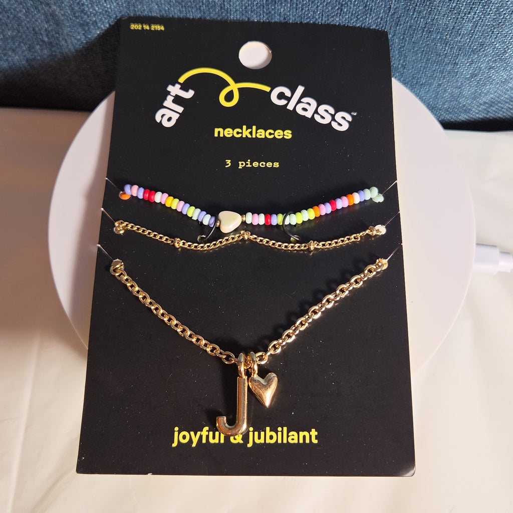 Target Art Class Initial J Necklace Set 3Pk Gold Tone Beaded