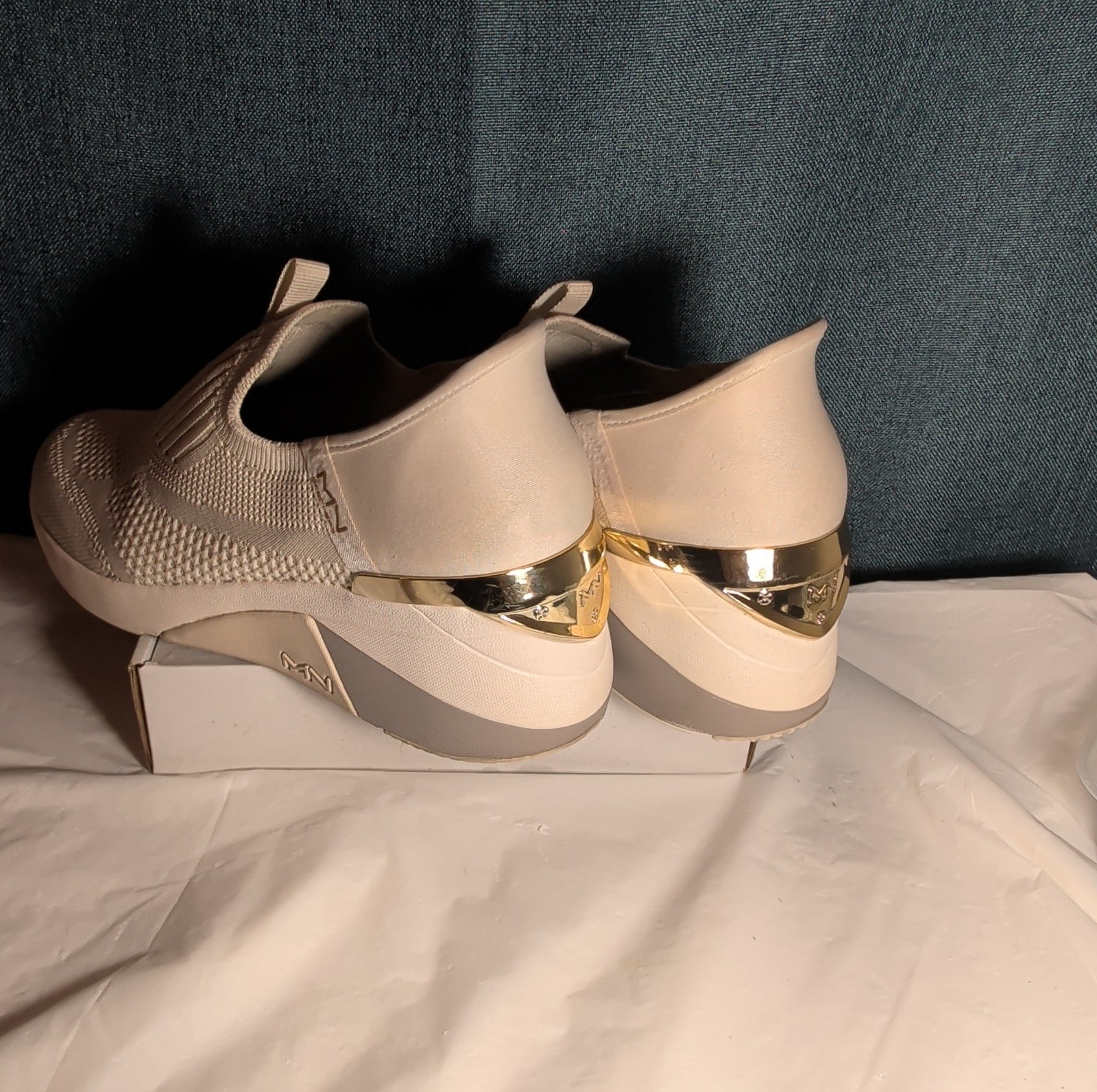 Skechers Mark Nason Slip Ins Wedge Crescent Taupe Knit Sneaker