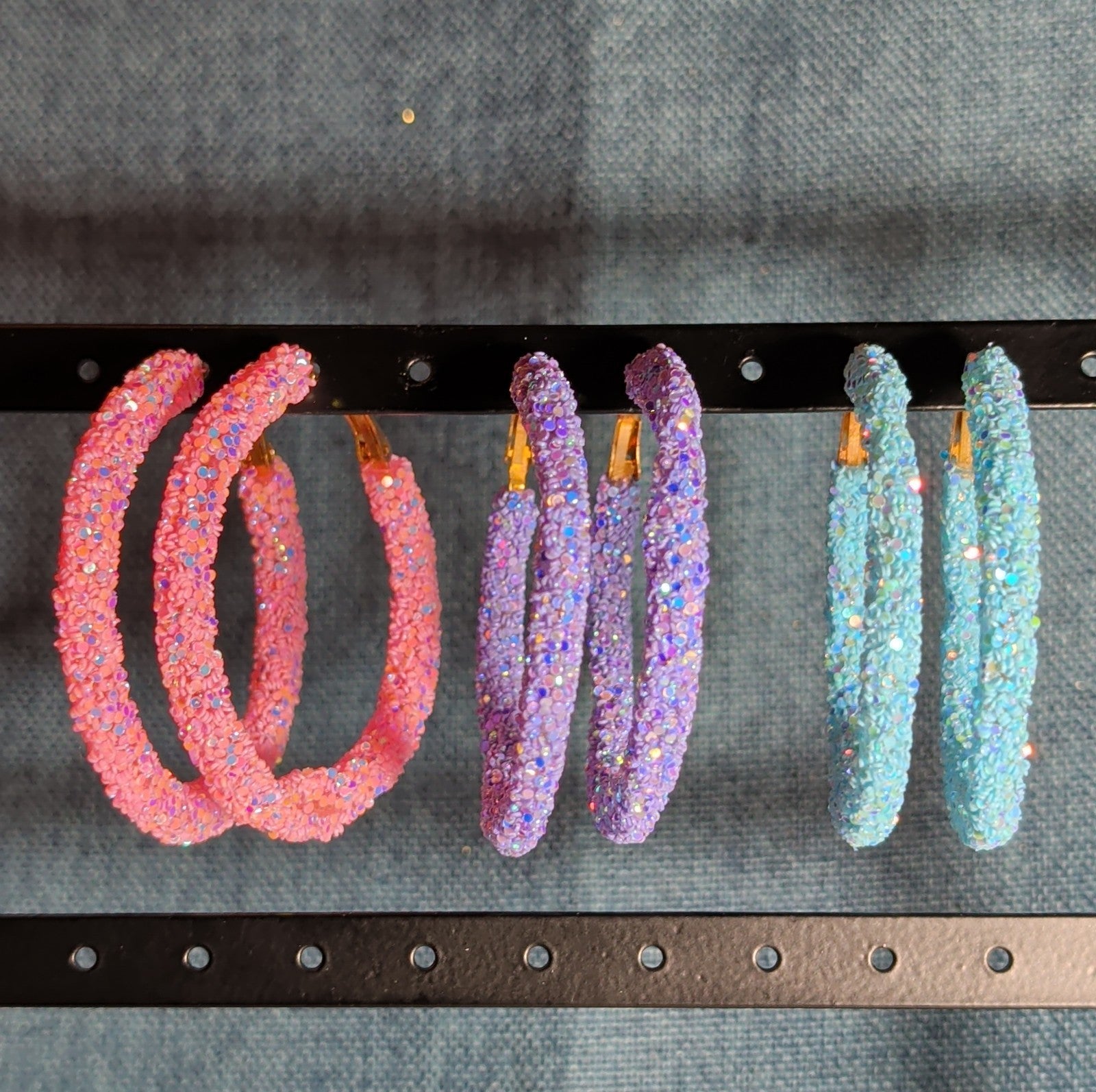 2" Sparkle Glitter Hoop Earrings 3 Pair Set Y2K