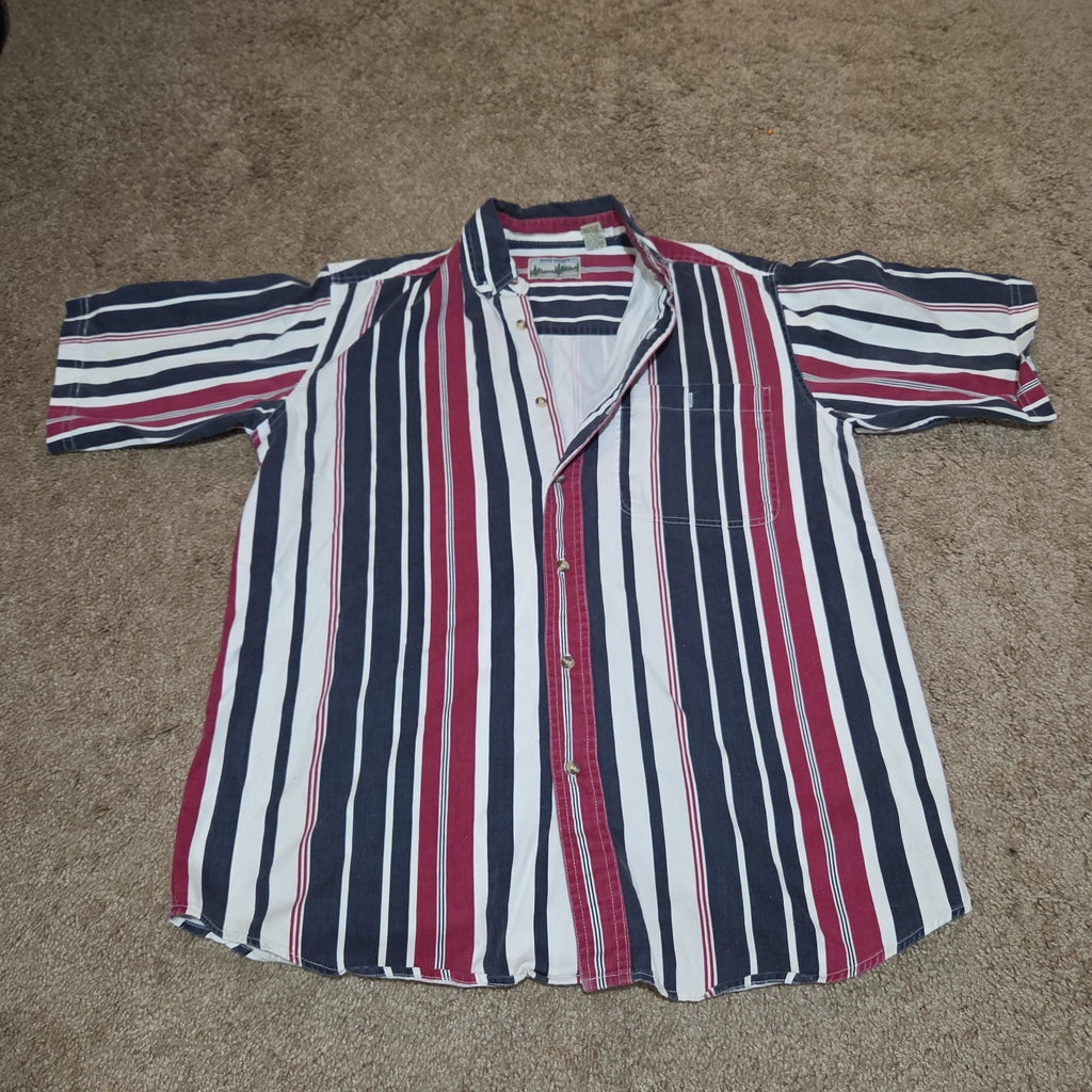 Pine Grove Striped Button Down Shirt Cotton Vintage 90s Retro Men Size M