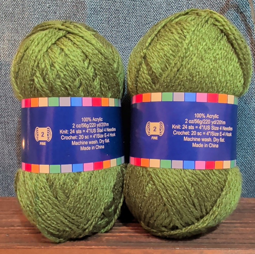 Herrschners Afghan Yarn 2 Ply Fern Green Acrylic 2 Skein Lot 0048