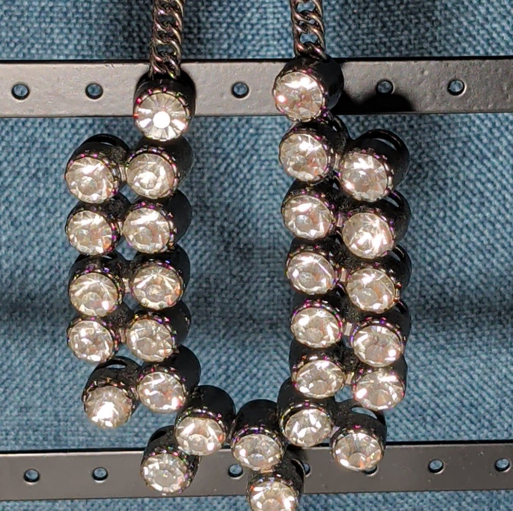 Gunmetal Double Layer Crystal Statement Necklace Edgy Glam