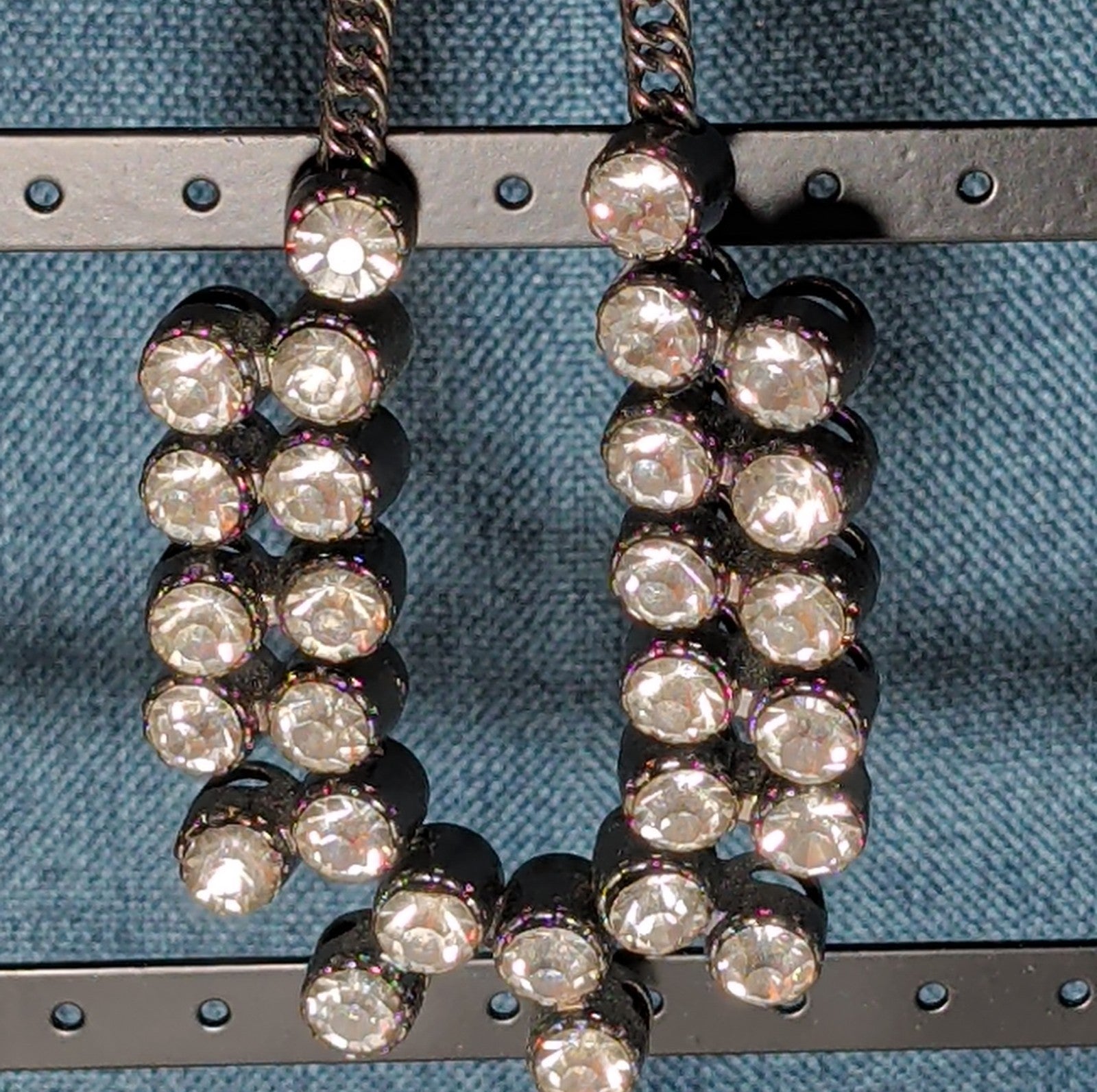 Gunmetal Double Layer Crystal Statement Necklace Edgy Glam