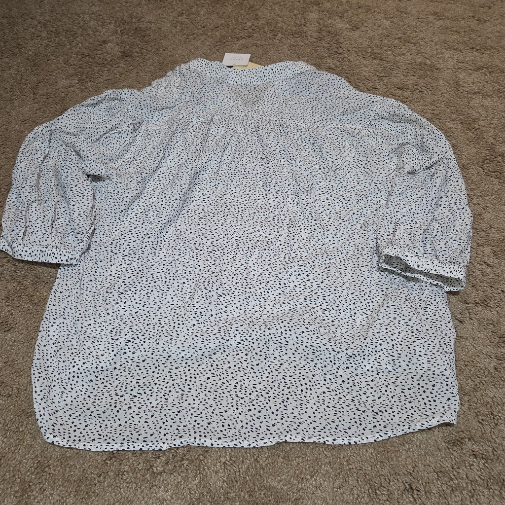 Grand & Greene Blouse Womens XL Speckled Print V-Neck Long Sleeve NWT Shirt