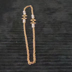 Vintage Gold Tone Geometric Necklace Long Pearl Station Diamond Link Chain 32"