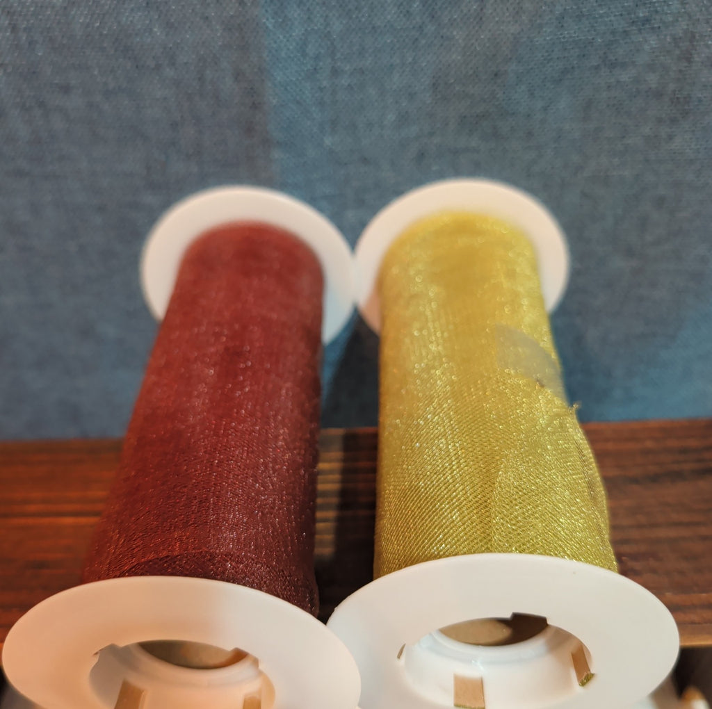 Deco Mesh Ribbon Lot 2 Maroon Gold Metallic Craft Destash