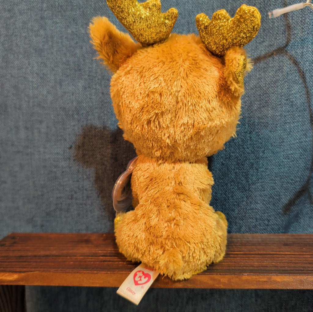 Ty Beanie Boos Glitzy Reindeer 6" Plush Gold Glitter Holiday