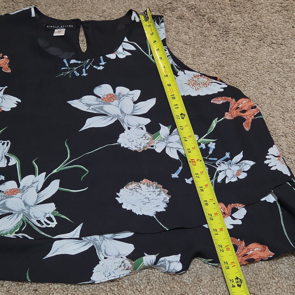 Simply Styled Sears Floral Sleeveless Blouse Tiered Top L