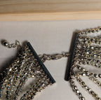 Multi Strand Silver Tone Beaded Statement Necklace Glam