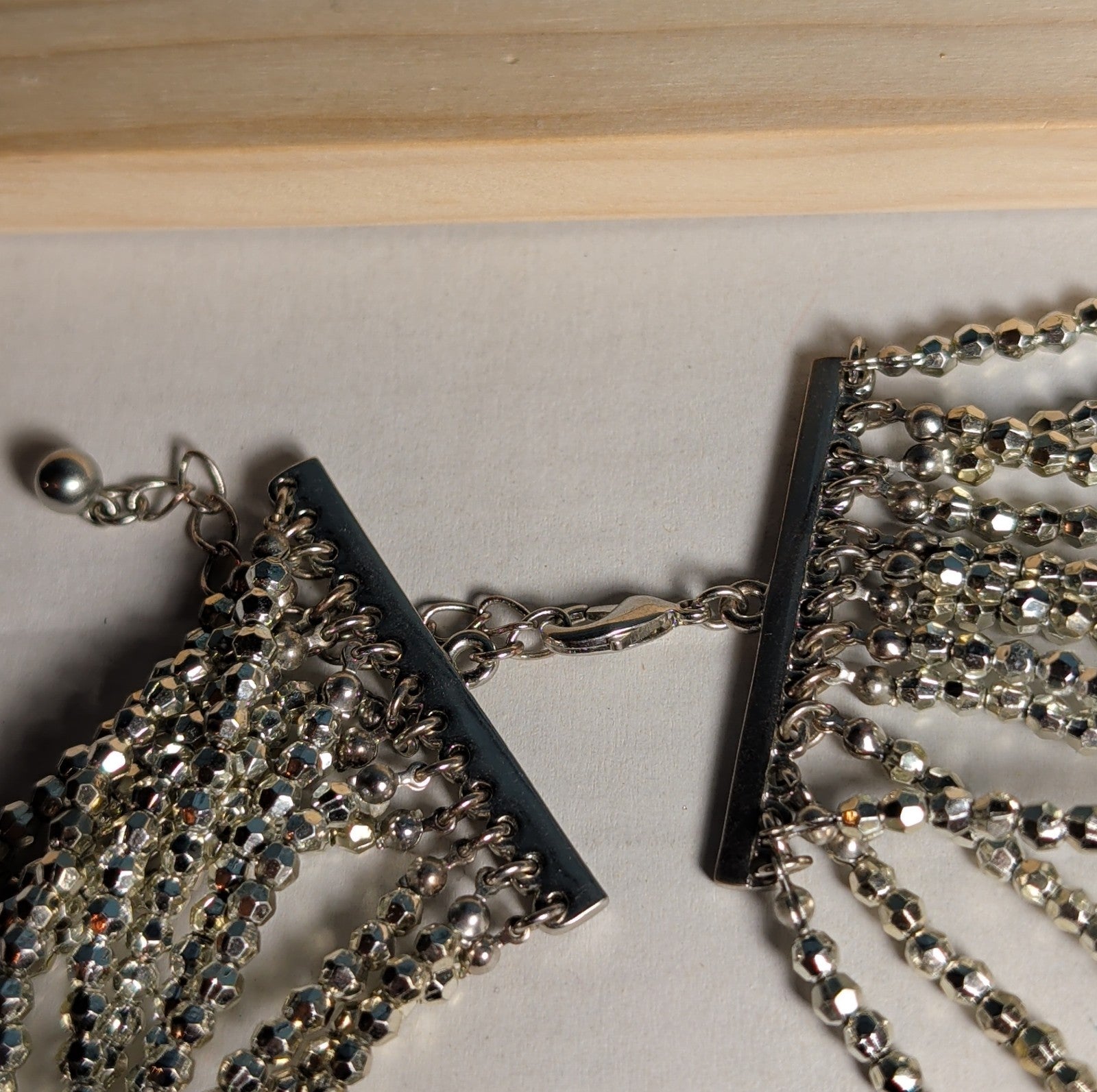 Multi Strand Silver Tone Beaded Statement Necklace Glam