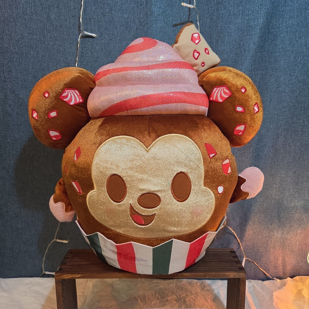Disney Mickey Mouse Gingerbread Cupcake Plush Toy with Peppermint Accents