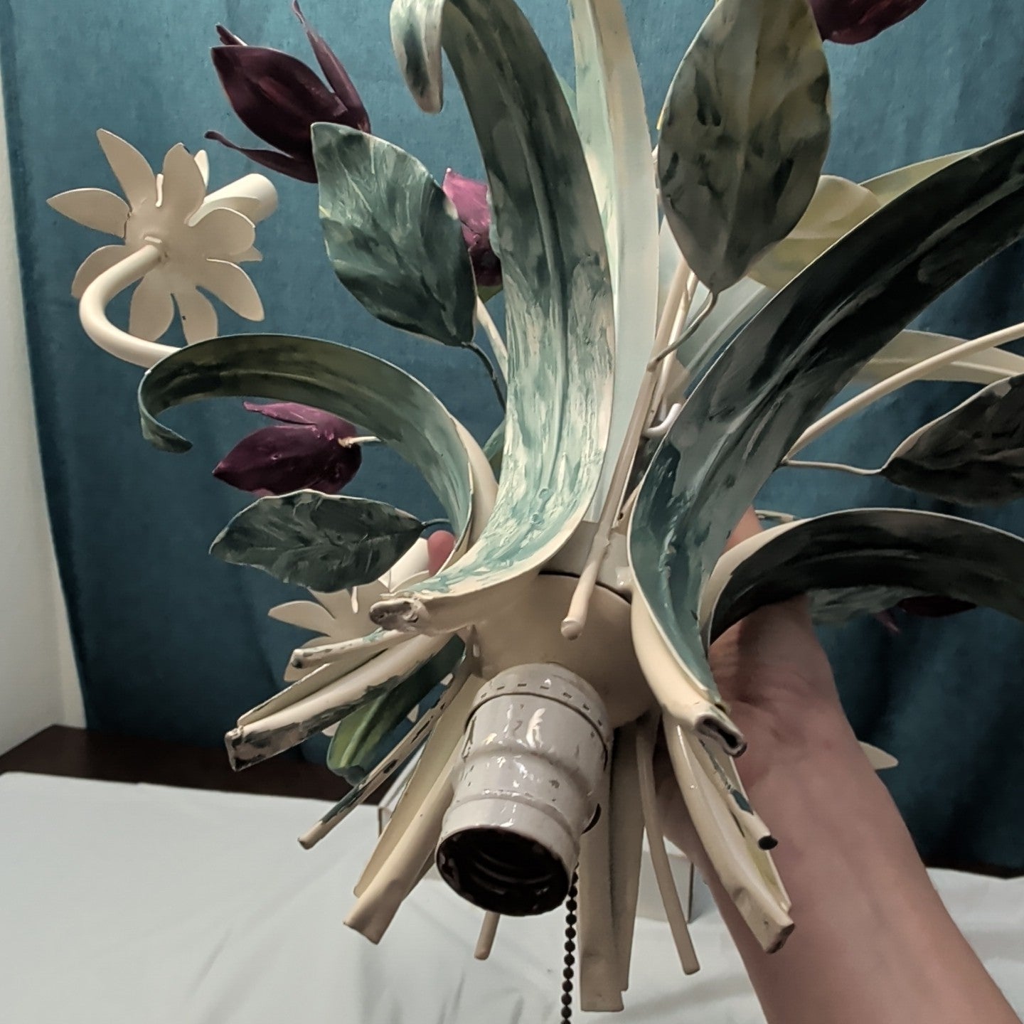 Vintage Floral Chandelier 6-Arm | Purple Tulips MCM | Hollywood | Tested